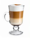 Tasty latte macchiato in glass cup isolated on white Royalty Free Stock Photo