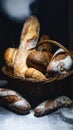 Different loaves of fresh bread in basket isolated on white Royalty Free Stock Photo