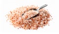 Pile and spoon of pink himalayan salt isolated on white Royalty Free Stock Photo