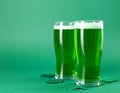 Tasty green beer on color background, space for text. St. Patrick\'s Day celebration Royalty Free Stock Photo