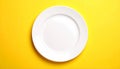 One ceramic plate on color background, top view Royalty Free Stock Photo