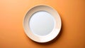 One ceramic plate on color background, top view Royalty Free Stock Photo