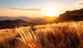 Generated image.Sunset over a hilly landscape. Royalty Free Stock Photo