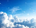 Blue sky and network connection lines. Cloud technology Royalty Free Stock Photo