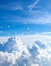 Blue sky and network connection lines. Cloud technology Royalty Free Stock Photo