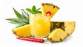 Glass of tasty pineapple cocktail with sliced fruit, mint and chili pepper isolated Royalty Free Stock Photo