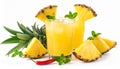Glass of tasty pineapple cocktail with sliced fruit, mint and chili pepper isolated Royalty Free Stock Photo