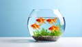 Gold fish swimming in aquarium with clean water on light blue background Royalty Free Stock Photo