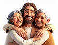 Jesus hugging senior citizens Royalty Free Stock Photo