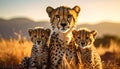 Cheetah mother and cubs in the savanna. Royalty Free Stock Photo