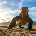 The Komodo dragon on the ground. Interesting perspective. Low-angle shots. Excellent Royalty Free Stock Photo