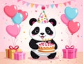Generated image.Cartoon panda holding a birthday cake Royalty Free Stock Photo