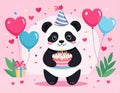 Generated image.Cartoon panda holding a birthday cake . Royalty Free Stock Photo