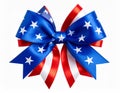 Indepedence Day 4th July emblem with a blue stars bow and curly red and white ribbon Royalty Free Stock Photo
