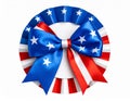Indepedence Day 4th July emblem with a blue stars bow and curly red and white ribbon Royalty Free Stock Photo