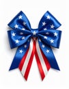Indepedence Day 4th July emblem with a blue stars bow and curly red and white ribbon Royalty Free Stock Photo