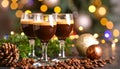 Glasses of coffee liqueur on blurred background, closeup Royalty Free Stock Photo
