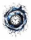 Vintage Pocket Watch Surrounded by Cosmic Galaxy Splash â Time and Space Watercolor Illustration Royalty Free Stock Photo