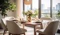 Generated image.Modern dining room setup. Royalty Free Stock Photo