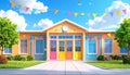 Colorful School Building with Festive Decorations Royalty Free Stock Photo