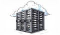 Illustration of a cluster of server racks filled with various hardware components Generative AI Royalty Free Stock Photo