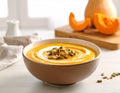Pumpkin Gazpacho with Pumpkind Seeds Royalty Free Stock Photo