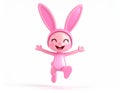 Happy Pink Bunny Character Jumping Royalty Free Stock Photo
