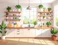 Bright and Airy Kitchen Interior with Plants Royalty Free Stock Photo
