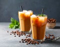 Delicious iced coffee on gray table Royalty Free Stock Photo