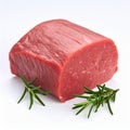 Piece of raw beef meat and rosemary isolated on white Royalty Free Stock Photo