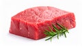 Piece of raw beef meat and rosemary isolated on white Royalty Free Stock Photo