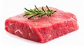 Piece of raw beef meat and rosemary isolated on white Royalty Free Stock Photo
