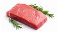 Piece of raw beef meat and rosemary isolated on white Royalty Free Stock Photo