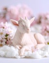 Dreamy Goat Figurine with Cherry Blossoms Royalty Free Stock Photo