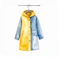 Watercolor yellow and blue coat on hanger minimalist fashion illustration Royalty Free Stock Photo
