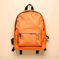 Stylish orange backpack on light background, top view. Space for text Royalty Free Stock Photo