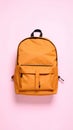 Stylish orange backpack on light background, top view. Space for text Royalty Free Stock Photo