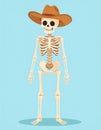 A cartoon skeleton wearing a cowboy hat stands against a light blue background, showcasing a playful Royalty Free Stock Photo