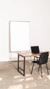 Modern Minimalist Office Workspace with Blank Whiteboard Royalty Free Stock Photo