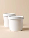 Two Blank White Plastic Containers on Beige Background Royalty Free Stock Photo