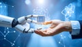 Human and Robot Collaboration: AI Chip Transfer Royalty Free Stock Photo