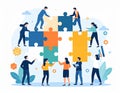 Illustration depicting eight individuals collaboratively assembling large Royalty Free Stock Photo