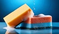 Yellow rectangular sponge with a green scouring pad base Royalty Free Stock Photo
