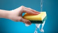 Yellow rectangular sponge with a green scouring pad base Royalty Free Stock Photo