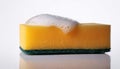 Yellow rectangular sponge with a green scouring pad base Royalty Free Stock Photo