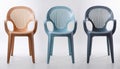 Three plastic chairs in different colours are arranged side by side Royalty Free Stock Photo