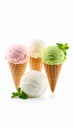 Set of different tasty ice creams on white background Royalty Free Stock Photo