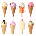 Set of different tasty ice creams on white background Royalty Free Stock Photo