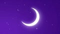 Glowing Crescent Moon and Tiny Stars on Matte Deep Violet Background Royalty Free Stock Photo