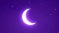 Glowing Crescent Moon and Tiny Stars on Matte Deep Violet Background Royalty Free Stock Photo